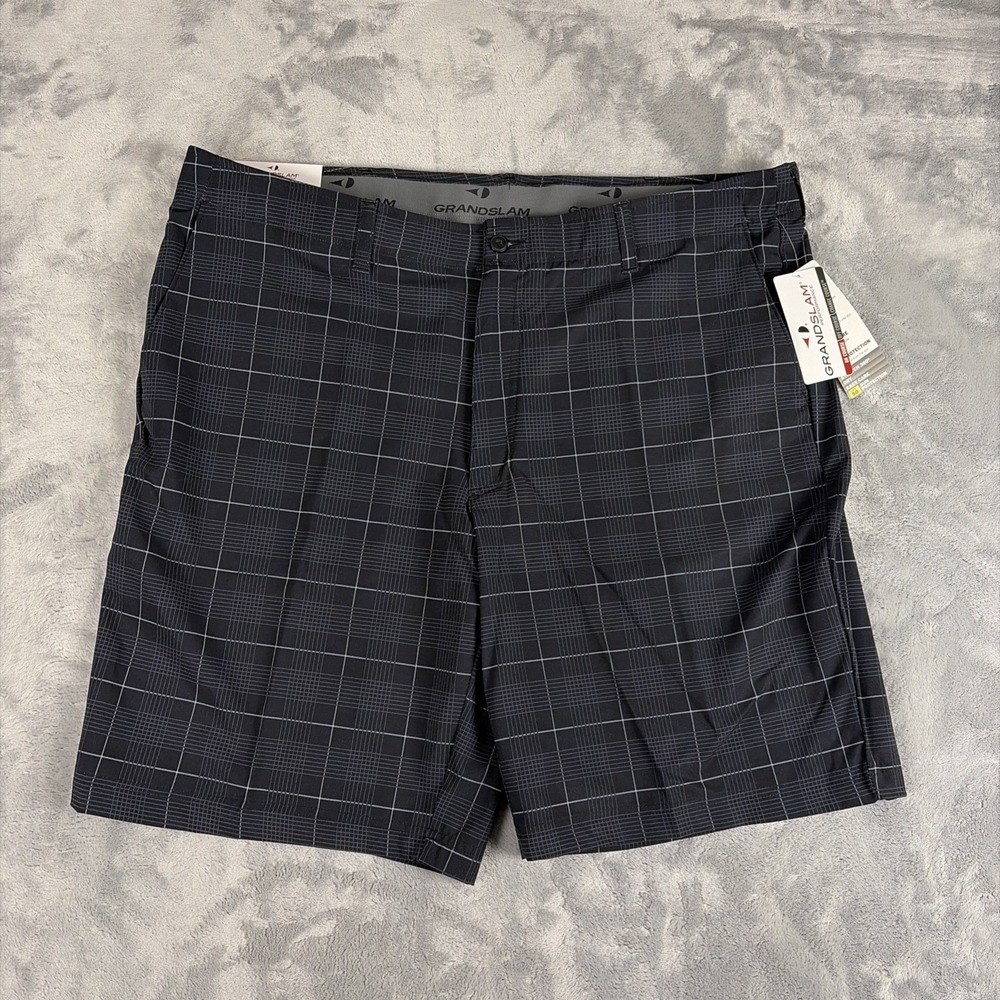 Grand Slam Golf Shorts Men's Black Plaid Stretch Performance Size 40 NWT